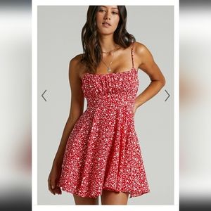 Red Floral Tie-Strap Mini Dress